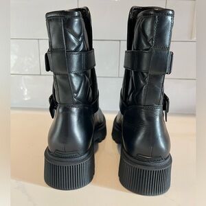 NEW Kurt Geiger Kingston Quilted Moto Black Leather Boots with Buckle Sz 8.5